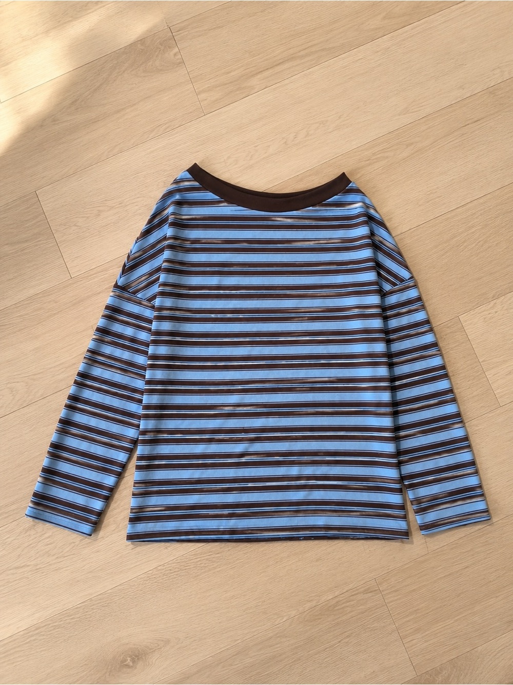 BERSHKA NWT Striped Off-Shoulder Long Sleeve Top | Brown & Blue 💙🤎